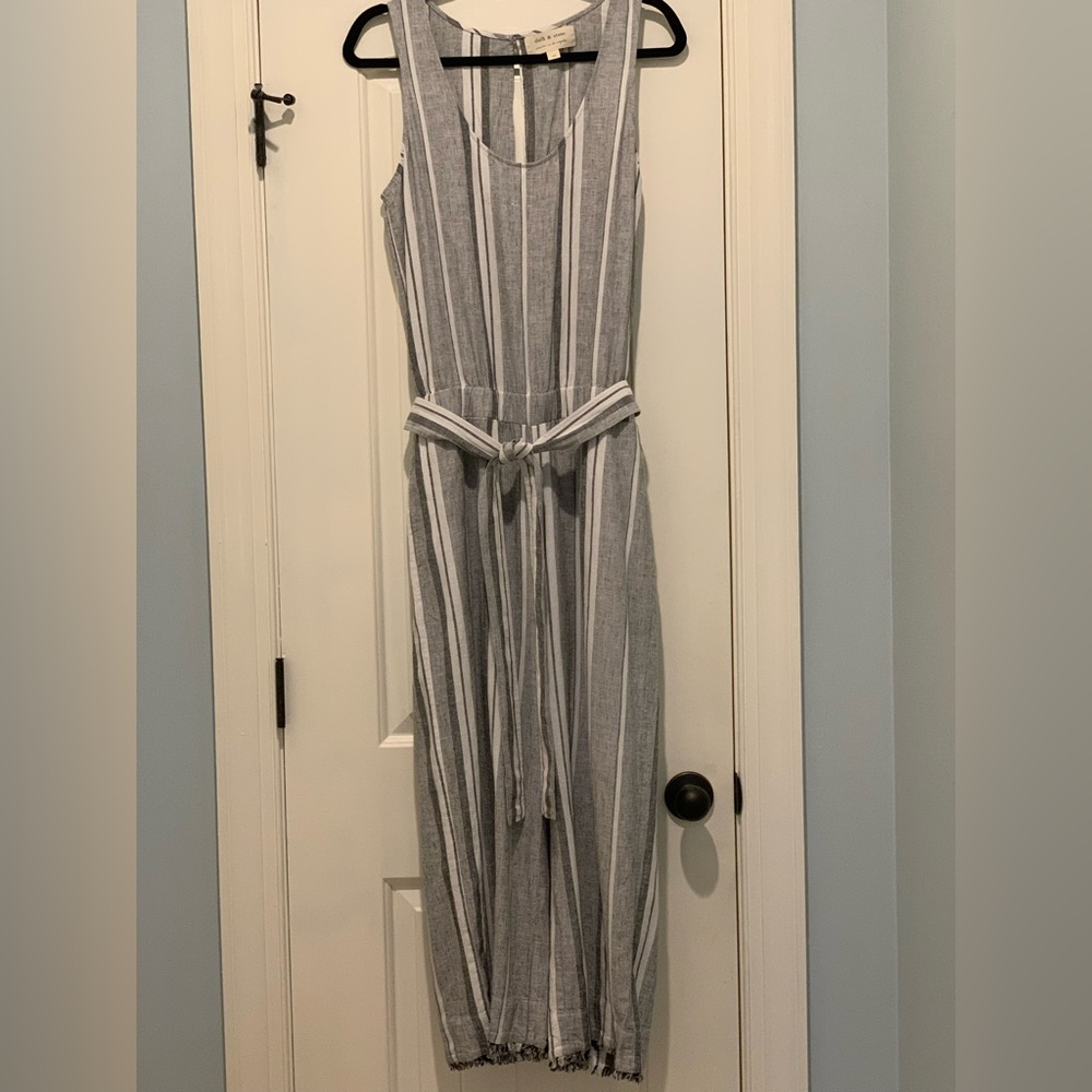 Anthropology Cloth and Stone | Medium Gray And White Striped Jumpsuit